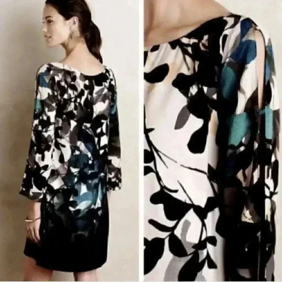 Anthropologie Maeve Womens S Shaded Garden Floral Dress Multicolor Split Sleeve - Picture 13 of 14